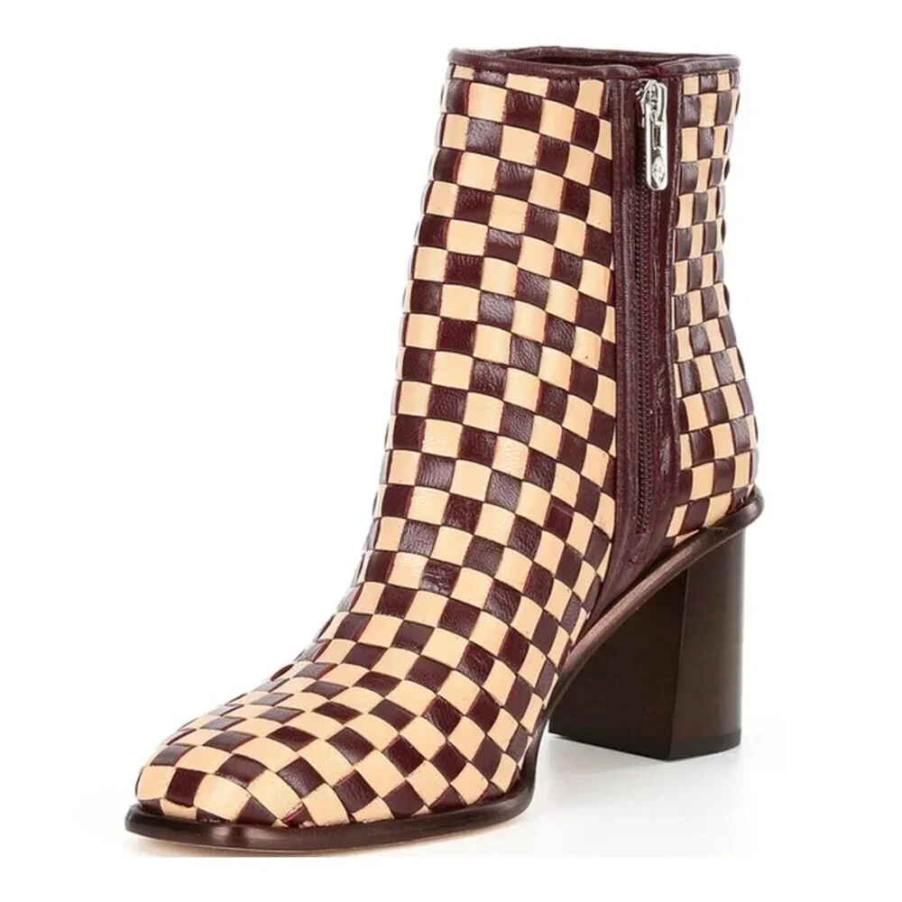NEW Antonio Melani Vance Leather Checkered Print Dress Bootie Sz. 5